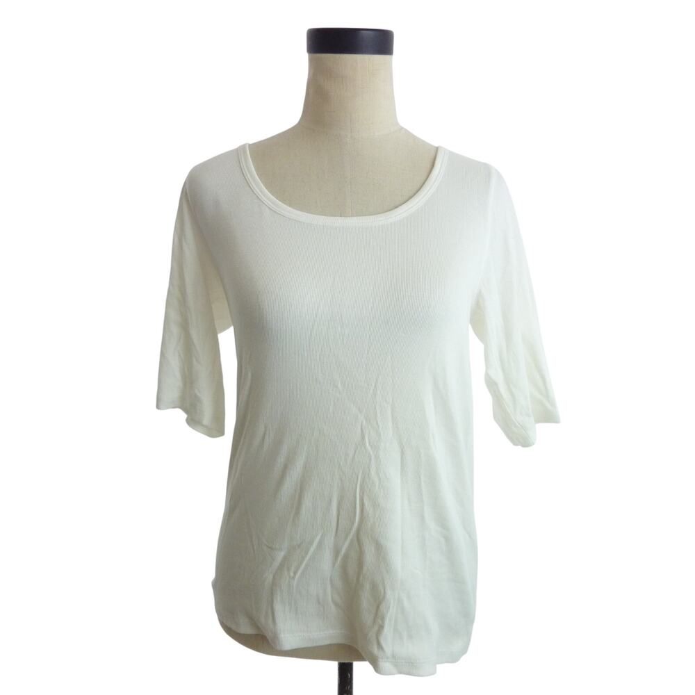 Everlane NWT Womens XL White Pima Micro Rib Scoop Neck Top Shirt Short Sleeve